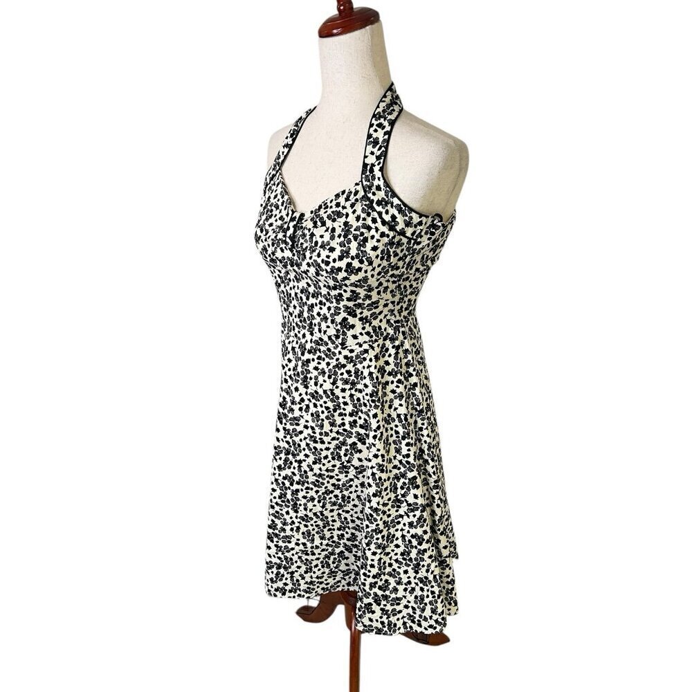 Vtg 90s Y2K City Triangles Halter Dress Small Floral Retro Tulle Ruffle Hem